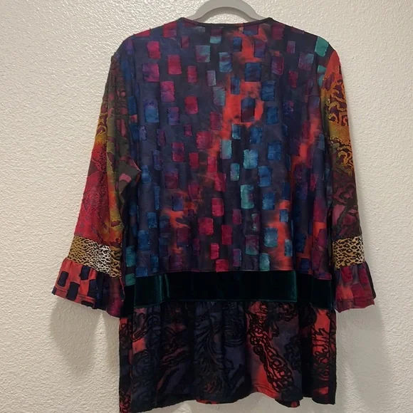 Caleaas boho style multicolor mix media tunic length 3/4 sleeve top - Picture 11 of 16